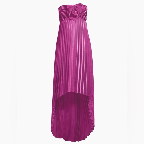 One33 Social Rosette Pleated Strapless High-Low Midi Dress Fuscia Size 2 | Galm - Picture 5 of 6